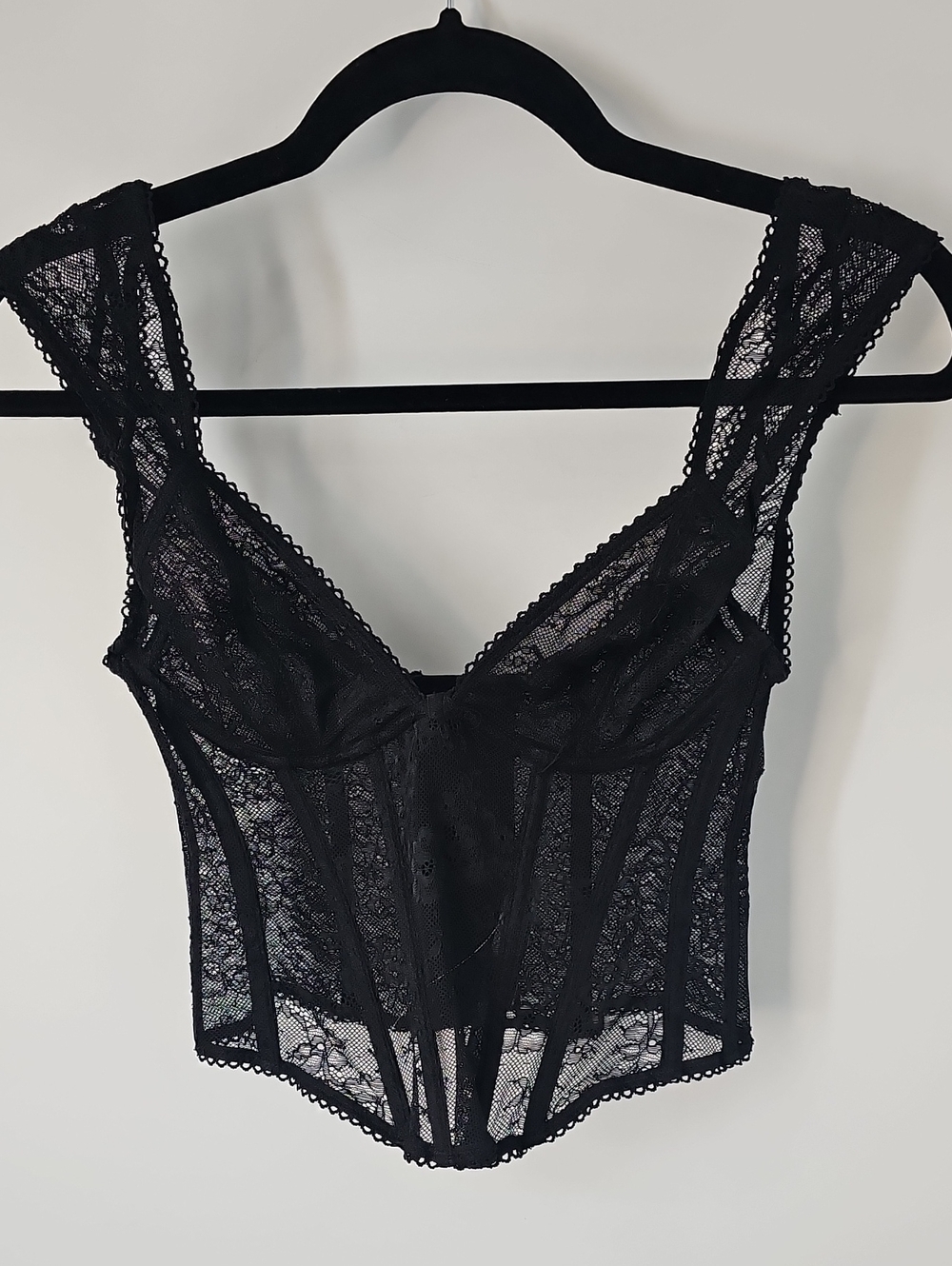 Urban Outfitter Black Sheer Lace Bustier wBoning Thick Straps Sexy Elegant Glam - Picture 11 of 11